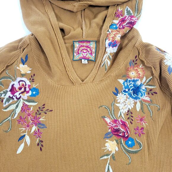 Isla Thermal floral Embroidered Hoodie Johnny Was M Mustard Yellow Cotton Boho - Picture 6 of 13